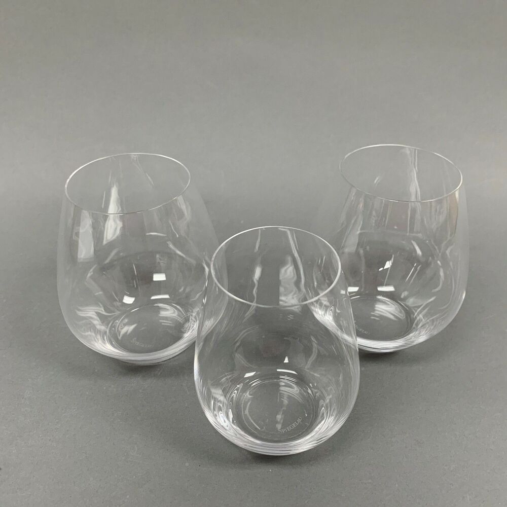 Spiegelau Clear Wine Glass Glasses Lot of‎ 3 Stemless 4 3/4" & 4 1/2" High